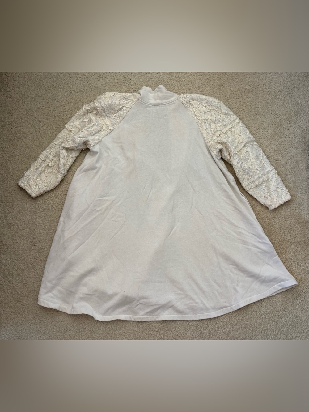 Vintage Sachi New York Lace Sleeve Cardigan Jacket White Fleece OS Victorian - Picture 6 of 7